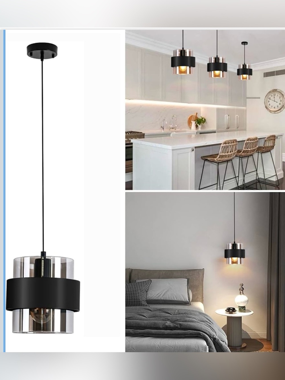 Pendant Light 7 Inch Adjustable Mini Glass Hanging Light (Matte Black)